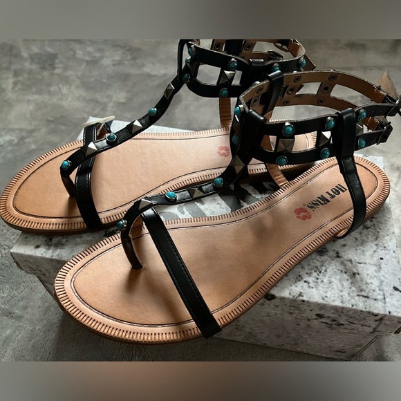 Hot Kiss Shoes - Hot Kiss Black Beaded and Studded Flat Sandals New with Box
